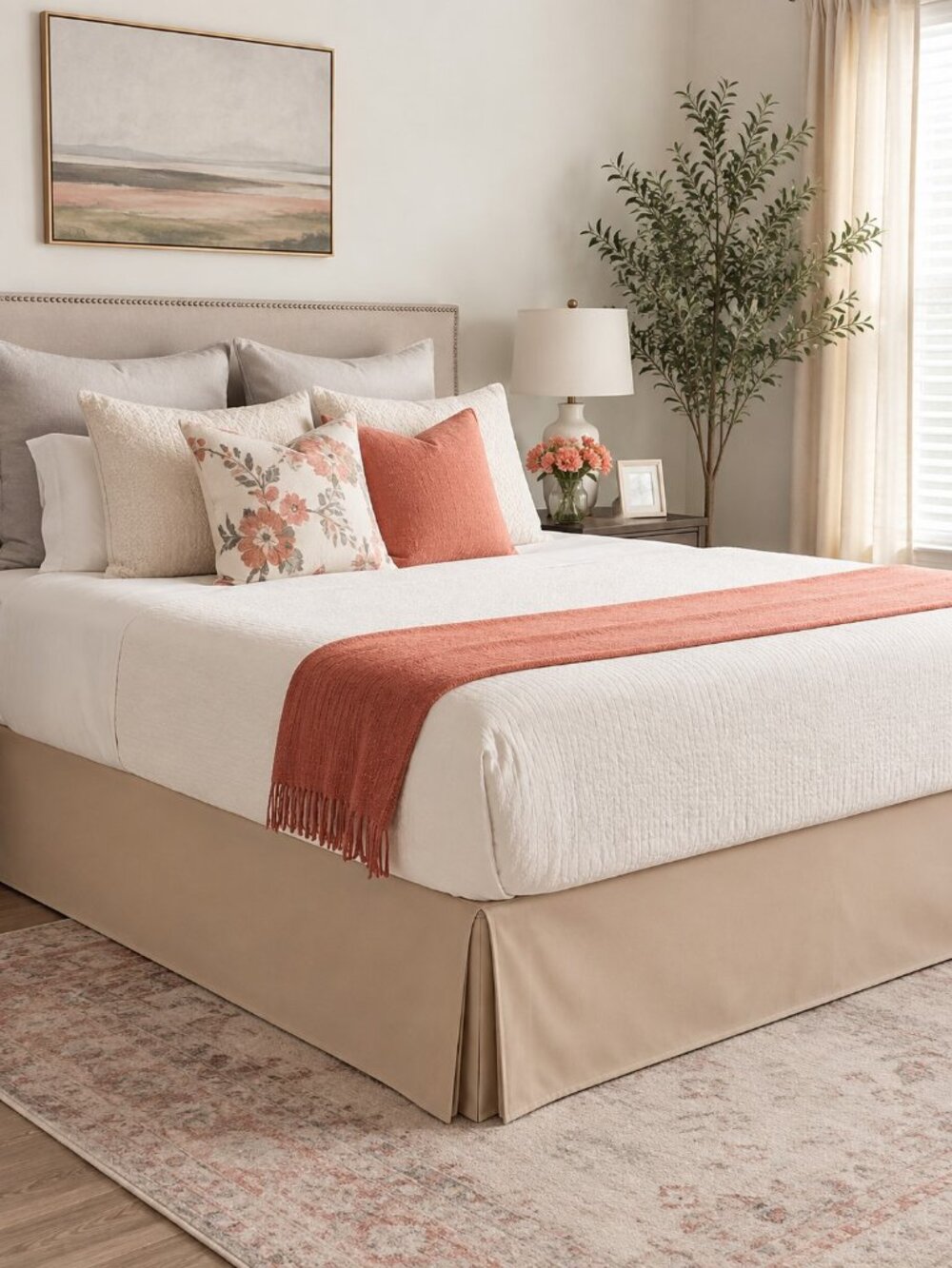 Room Essentials Tan Tailored King Bed Skirt Neutral Classic Bedding NIP